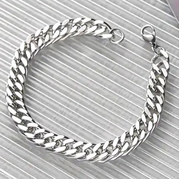 Bracelet Cuban Chain Titanium Metal Link Unisex Punk Edgy Rock Trendy Stylish - Picture 3 of 4